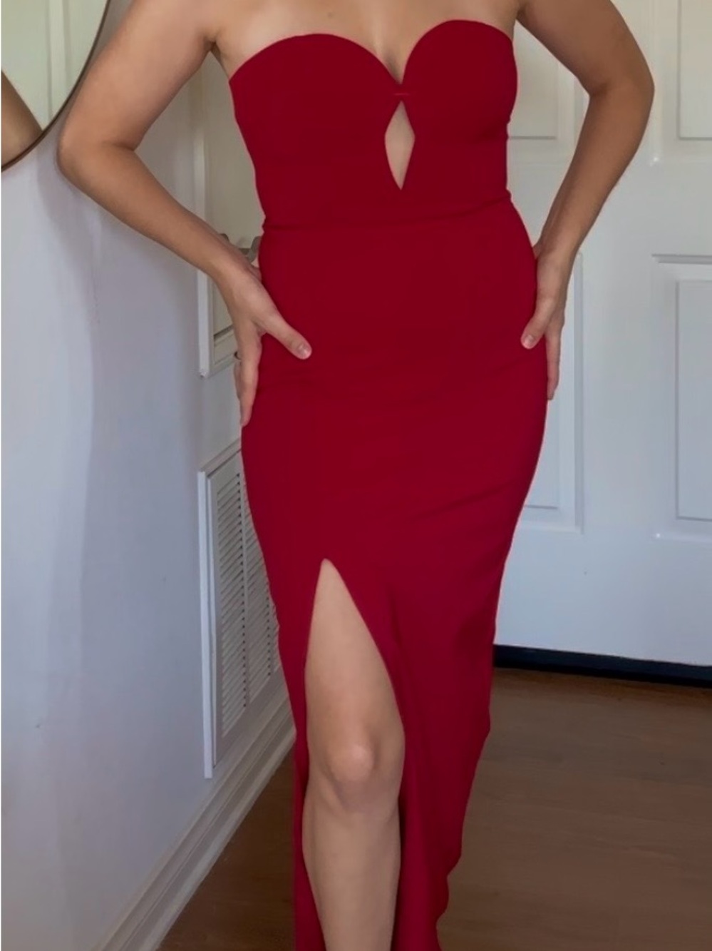 Aidan by Aidan Mattox Strapless Red Maxi Dress with Front Slit